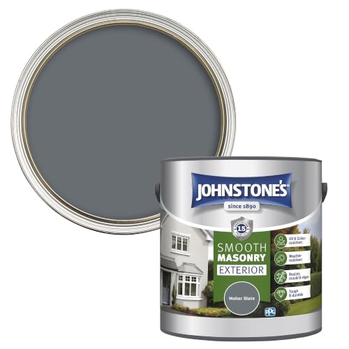 Johnstones Exterior Smooth Masonry Paint Moher Slate Up to 15 Years Protection Weather & Dirt Resistant 30m Coverage Per Tin Dry in 1-2 Hours 2.5L