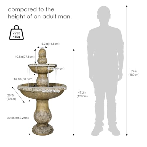 Image of Naturefalls 47.2 inch Water Fountain Outdoor - Large Waterfall Fountain Outside, 3-Tiers Cascading, Fiber Reinforced Concrete, Indoor and Outdoor Fountain for Garden, Patio, Backyard, Lawn, Yard Decor