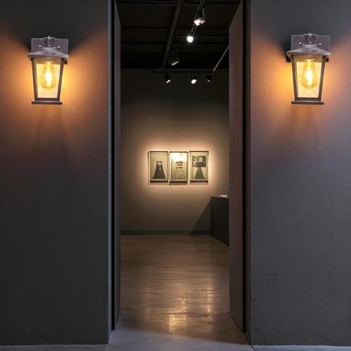 Image of GreyWings Classic Outdoor Wall Light for Home, Brown Metal Frame with Glass, E27 Big Threaded Holder, Wall Lamp, Pack of 2