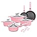 Produktbild Swiss Pro+ Topfset induktionsgeeignet 14-teilig - Aluminium 14er Topf Set - Topf und Pfannenset mit u. a. Pfannen wie Pfanne Induktion, Pfanne mit Deckel, Bratpfanne und Kochtöpfe groß - Rosa