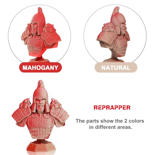 Image of Reprapper Wood PLA Filament 1.75mm, Dual Color Natural & Mahogany with Real Wood Fibers, Low Warping Matte Finish 3D Printing Material, 1kg Spool