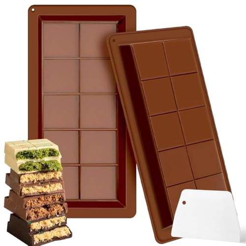 CATOR 2 Piezas molde chocolate dubai, molde chocolate, moldes chocolate dubai, Molde Turron Silicona Molde Chocolate Tableta Profunda Moldes de Chocolato Profundo Molde de Barra de Chocolate
