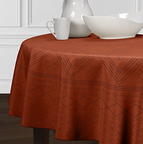 Boho Bohemian Tribal Black Orange Rustic 90" Round Tablecloth Decorative Cover Tabletop Dining Room Kitchen Linens Southwestern Contemporary Print Design Aesthetic Aztec Urban Indian Retro Farmhouse #TOP7