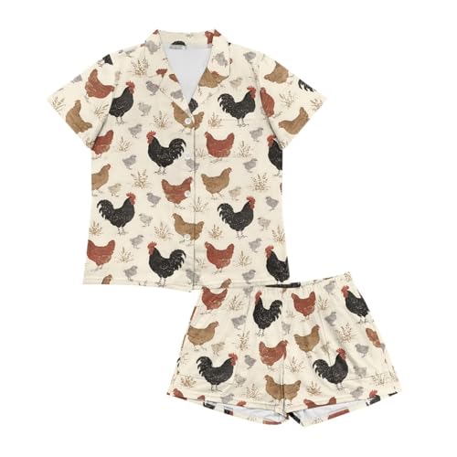 Image of Women's Short Sleeve Sleepwear Button 2 Piece Plus Size Pajamas Casual Soft Stretchy Funny Nightwear with Pockets