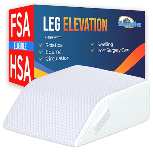 Bed Wedge Leg Elevation Pillows for After Surgery, Swelling Blood Circulation, 8" Memory Foam Leg Elevating Pillow for Both Legs, Back Hip Foot Ankle Pain Relief, Sciatica, Edema Relief Washable Cover