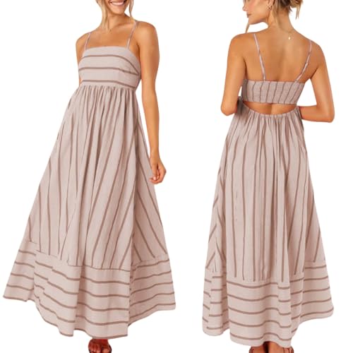 Robe longue rayée fluide à bretelles avec bustier smocké extensible