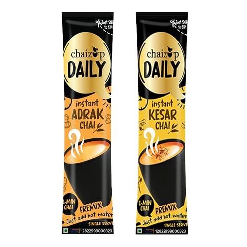 Image of Chaizup Daily 1 Min Instant Assorted Tea Pack - 40 Sachets | Kesar & Adrak Flavours | 40 Servings | 2 Packs (20 Sachets Each) | 280g