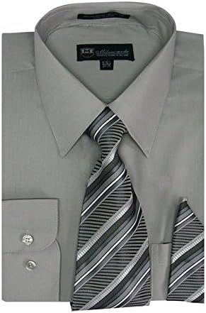 Milano Moda  w/ Matching Tie And Handkerchief Set Style Multi-Color Men's Dress Shirt