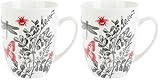 GENEVIEVE LETHU 538759 Mug 34 cl Porcelaine - Gamme DANS MON JARDIN - Ø 8.5 cm H 10.5 cm - Coloris Noir-rouge (Lot de 2)