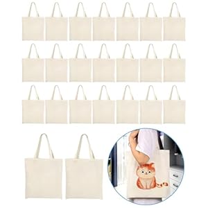 Lzerking Canvas Tote Bag Bulk 24 Pack, 10oz Lightweight Medium Reusable Grocery Shopping Cloth Bags for Heat Transfer, Sublimation, Handbag for DIY Gifts, Travel