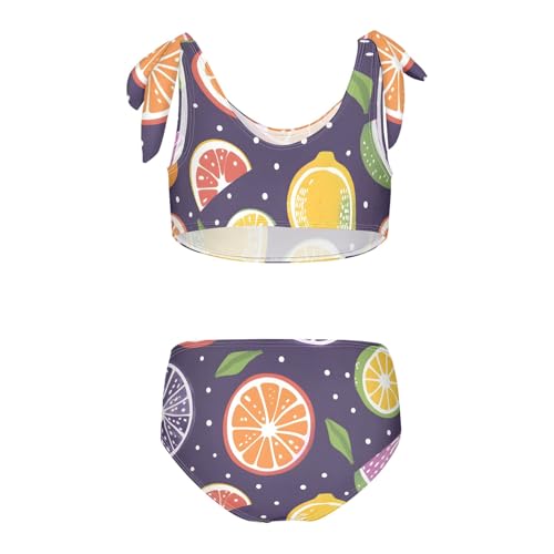 Girls' Bikini Set, Cute Hand Drawn Citrus Fruits Dot Kids Swimsuit 2 Pcs Beach Bathing Suit2