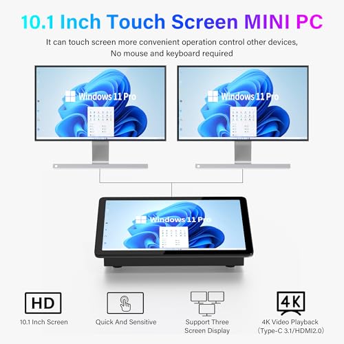 Image of 10.1 inch Mini PC Win 11 Pro 12th Gen N100 8GB RAM /128GB ROM, Micro Industrial Computer Touchscreen Tablets, Dual R232 HDMI, BT WiFi 5.0, Dual 2.5GbE Small Desktop PC for Office /Automation /Bar /Warehouse