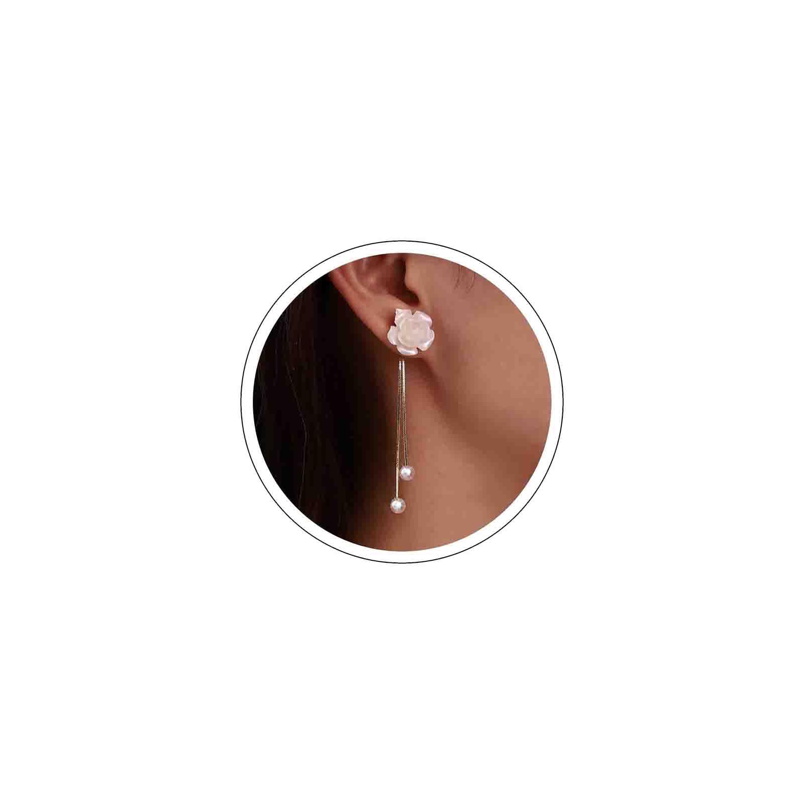 Atentuyi Boho De La Boda De Flores Blancas Pendientes De Oro Pendientes De Perlas Larga Borla De Perlas Pendientes Colgantes Cadena De Perlas Pendientes Y Las Niñas Novias Damas De Honor Joyas