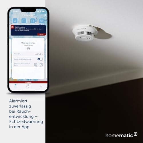Homematic IP Smart Home Rauchwarnmelder mit Q-Label, Rauchmelder alarmiert lokal über die Sirene...