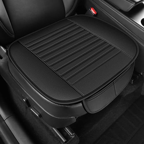 Universal Cojines de Asiento Delantero, Respirable Cojin Asiento Coche de Cuero y Algodón, Auto Asiento Cojín Fácil de Limpiar, Cojin Asiento Coche Comodidad de Cuatro EEstaciones (Negro, 49x47cm)