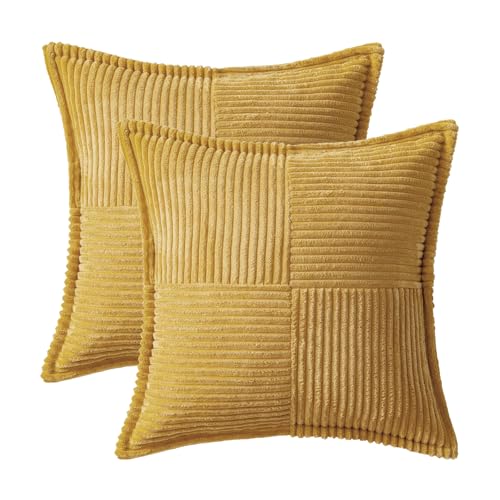 Image of MIULEE Decorative Throw Pillow Covers for Couch Bed Livingroom 18x18 Inch Set of 2 Gold Boho Accent Throw Pllows Broadside Striped Patchwork Soft Corduroy Summer Pillowcases