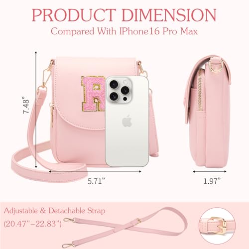 Image of Viverte Crossbody Purse for Teen Girls Small Initial Cell Phone Toddler Purse Leather Triple Compartment Crossbody Bags