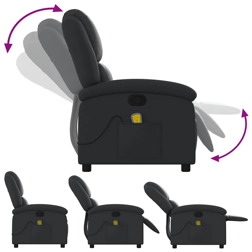 Massagesessel Schwarz Echtleder mit 6-Punkt-Vibrationsmassage, manueller Liegefunktion, Holz- und Metallrahmen, Bequeme Polsterung, Seitentasche, ideal für Wohnzimmer, Büro und Leseecke