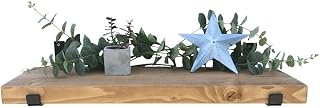 Masterplank Wooden Floating Shelf (60 cm Long), Rustic Wall Mounted Shelves Board with Seated L Black Brackets - Reclaimed Timber & Handmade Decorative Shelves for Bathroom, Living Room