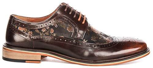 Ross Men's Lace Up Floral Brogue Shoe Shoes (Dark Brown, US 8)2