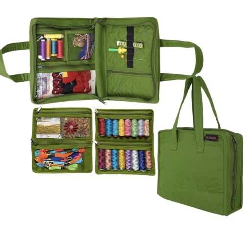 Image of Yazzii Sewing Notions Tote Bag- Portable Sewing Accessories Organizer w Detached Sleeves -Green