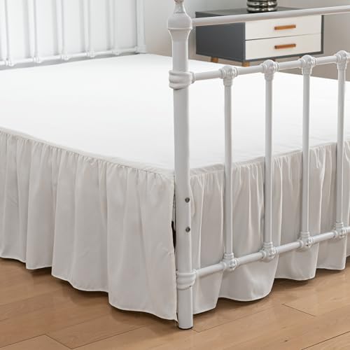 xuan dian Bed Skirt Queen Size Ruffled Bed Skirt with Split Corners, 16 Inch Drop Dust Ruffle Bed Skirt with Platform, Ivory, Queen - 16