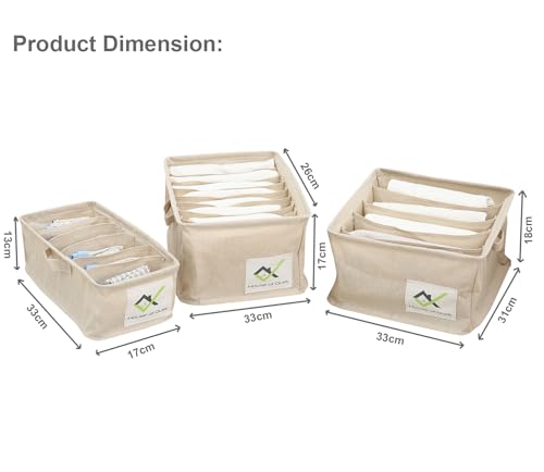 Image of House Of Quirk Set Of 3 Foldable Storage Box Drawer Divider Organizer Closet Storage For Socks Bra Tie Scarfs (5+6+9 Slot, Set Of 3, Beige Linen) - Clothing