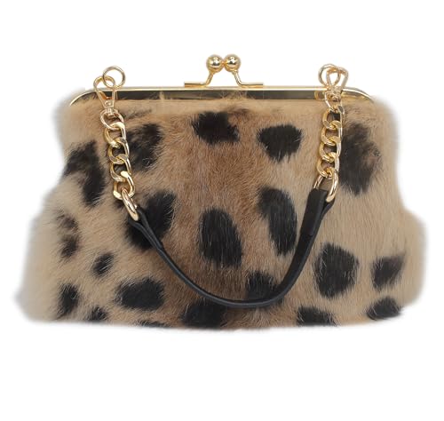 Fosrion Genuine Rabbit Fur Kisslock Handbag – Wild Animal Prints, Various Patterns & Sizes