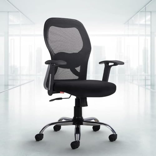 Image of Chair C100 Mesh Mid Back Office Chair /Study /Computer /Revolving /Desk Chair for Work from Home Metal Base Seat Height Adjustable Chair with 1 Years of Warranty Black