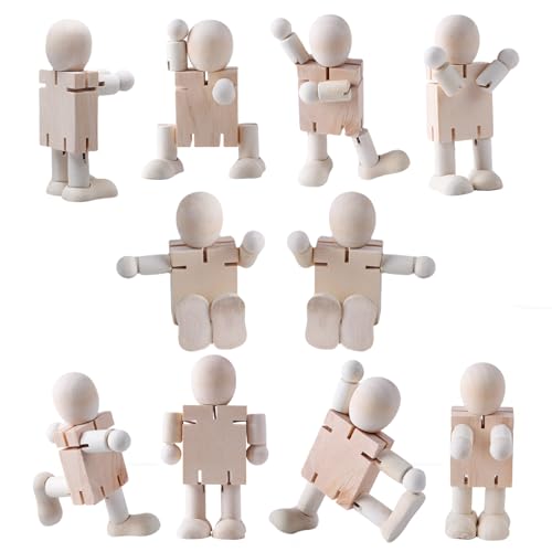 10 Stück Holzfiguren zum Bemalen 11cm Flexible Unvollendete Gliederpuppe Holz Dekoration DIY Figuren Biegepuppen Menschen zum Bemalen Basteln Geburtstag