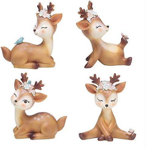 4 Pack Deer Figurines Cake Topper, Woodland Animal Doe Fawn Decor Party Favor Home Christmas Deer Toys Decoration for Baby Shower Birthday Wedding