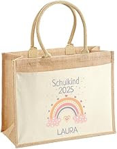 LIEBTASTISCH - Nachhaltige Jutetasche - Schulkind 2025 - Personalisiert - Tasche - Regenbogen - Zur Einschulung - Schulanfang - Grundschule - Vorschule