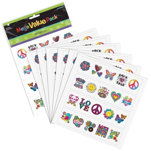 Multicolor Tween Tattoo Mega Value Pack Favors - 12.125' x 8' (120 Pc) - Exciting & Unique Variety Designs - Vibrant Temporary Tattoos for Kids &...