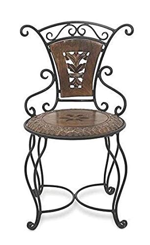 Furniture Hub Wooden and Wrought Iron Chair for Living Room, Outdoor and Garden ( Black And Brown )