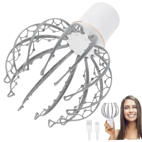 Masajeador eléctrico del cuero cabelludo con forma de pulpo, con 12 garras desmontables, 500 mAh, 3 modos, masajeador de cabeza compacto para aliviar el estrés y el dolor de cabeza