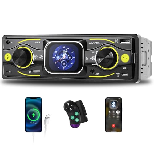 GOHHDL RDS Autoradio Bluetooth avec écran Tactile 2,17 Pouces, Autoradio 1 DIN avec Radio FM/AM/RDS, Lecture USB/TF/AUX/Type-C, Commande Vocale, Commande au...