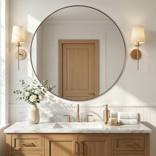 Image of ANDY STAR Champagne Bronze Mirrors, Large Round Mirror, 40 Inch