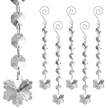 Hanging Snowflake Iridescent Christmas Ornaments Set of 6 Crystal Beaded Garland Strands with Prism Drops Sparkling Winter Tree Decorations for Christmas Tree, Window, Mantel & Holiday Party Decor