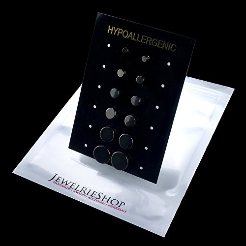 JewelrieShop Black Dot Earrings Men Studs Stainless Steel Disc Circle Round Flat Earrings Set for Women (3mm-10mm,6 Pairs,Black) - Thumbnail 7