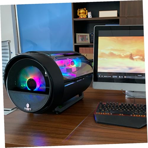 Gabinete para computadora Veemoon Matx Gaming con refrigeración líquida RGB circular, chasis de escritorio modificado negro para oficina y ensambles PC miniatura 3