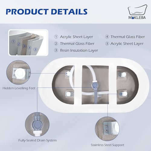Image of 67 inch Acrylic Freestanding Bathtub, Elegant Oval Free Standing Tub, Soaking Tub with Integrated Slotted Overflow, Toe-Tap Chrome Drain, cUPC Certified, Glossy White