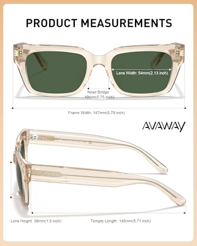 Image of AVAWAY Chunky Rectangle Sunglasses for Men Women, Polarized Trendy Large Acetate Frame UV400 Protection Driving Sun Glasses