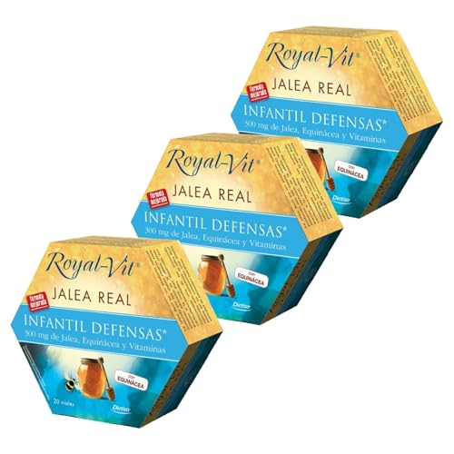 Dietisa Royal-Vit Jalea Real Infantil Defensas - Pack Ahorro 3 x 20 Viales - Con Equinácea, 600mg Jalea Real, Vitaminas B, C y D - Sin Gluten y Sin Lactosa - Para Sistema Inmunitario - Sabor Fresa