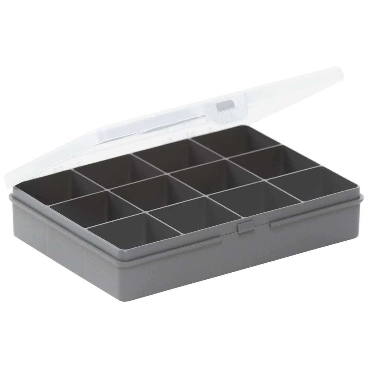 Wham 2.03 12 Division Compartmental 19cm Plastic Craft Organiser Box Upcycled Soft Grey Clear