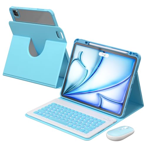 Image of YBING Keyboard Case and Mouse for iPad Air 13 Inch Series & Pro 12.9 Inch Series, 7 Colors Backlit Keyboard Cover with Pencil Holder for iPad Pro 12.9 (6th, 5th, 4th, 3rd gen), Air 13 M4 /M3 /M2 (Blue)