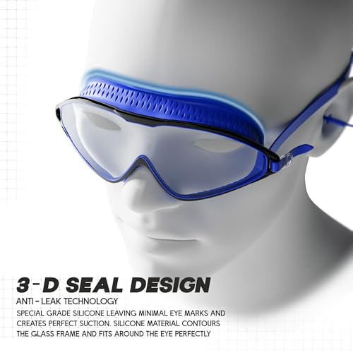 Image of KONEX Swimming Goggles | UV Protected Big Frame Lens | Anti-Fog & Anti-Leak Soft | Guaranteed - Blue