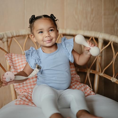 Image of mushie Linen Baby Pacifier Clip Holder (Blush /Cream)