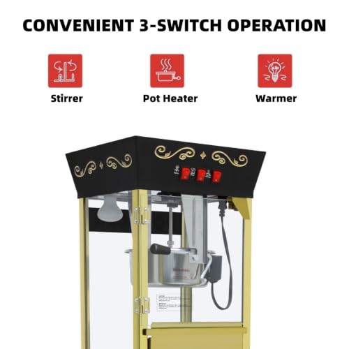 Image of Trygoal Popcorn Machine with Cart, 12 Oz Kettle, Vintage Popcorn Maker with Storage Cabinet, Scoop & 3-Switch Control, Movie Theater Style Popper for Party, Black