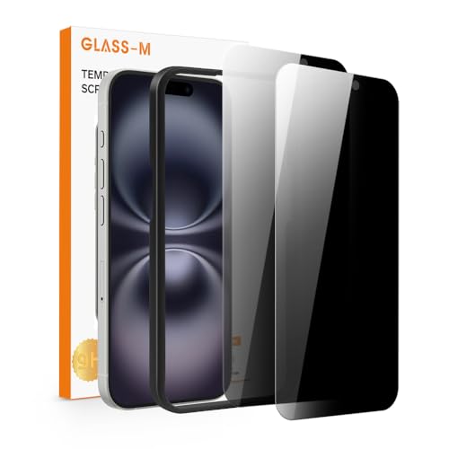 GLASS-M [2 Pack] Privacy Screen Protector for iPhone 16 Plus, Anti-Spy Private Tempered Glass Protective Film, Premium Privacy Protection, 9H Hardness Anti Scratch with Easy Installation Fra