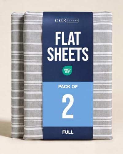 Full Size Flat Sheet - Pack of 2 Top Flat Bed Sheet Only - Grey Stripes